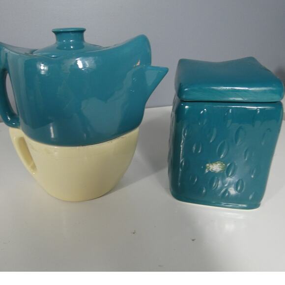 MSRF, Inc. Design Studio Retro Owl Teapot Teacup Teabag Holder Ceramic Set - Picture 3 of 5